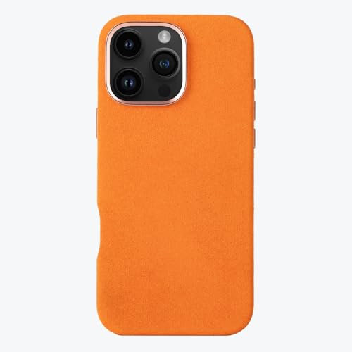ALTRAALMA Alcantara Phone Case for iPhone 16 Series, Compatible with Magsafe Wireless Charging, Alcantara Full-Wrap Phone Case (iPhone16 Pro Max, Orange)