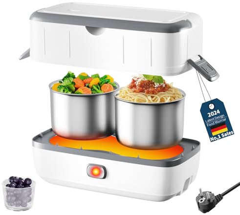Kiseely Selbstkochende elektrische Lunchbox, tragbarer Speisenwärmer für unterwegs, Speisenwärmer aus Edelstahl, Lunchbox-Behälter, selbstheizende Bento-Box für das Heimbüro (2-Lunchboxen BD1)