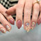 Cosmeria Press On Nails Lot de 24 faux ongles courts en acrylique avec motif floral bleu amande marron pour femme