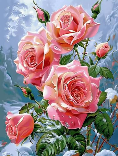 Flowers Diamond Art Kits Adults, DIY 5D Diamond Painting Rose Diamond Art Kits for Kids Beginners, Full Drill Round Diamond Dots Crystal Art Embroidery Paintings, Home Wall Decor Gifts 80x110cm d-r