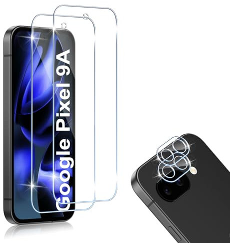 HidWee Schutzfolie Kompatibel mit Google Pixel 9a 5G für Panzerglas, 2 Stück Schutzglas & 2 Stück Kamera Schutzfolie, 9H Härte Anti-Kratzer Schutz Glas, HD Displayschutzfolie & Kameraschutz