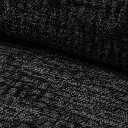 Fabreco FROLISA Polsterstoff – Chenille-Stoff mit Muster, Dekostoff Meterware, 142 cm breit, strapazierfähiger Möbelstoff für Wohnzimmer, Gewicht 370g/m² - Schwarz