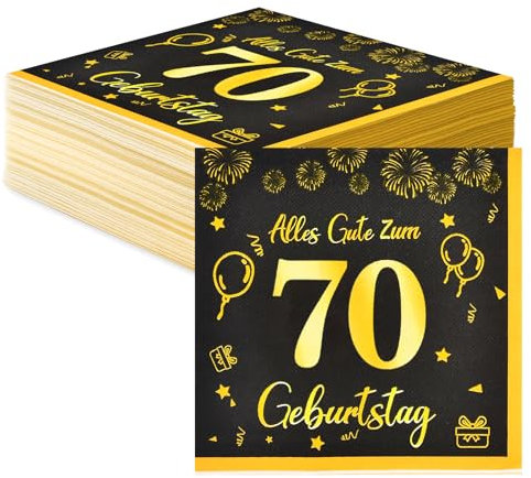 Servietten 70 Geburtstag Deko,Happy Birthday Servietten Schwarz Gold Tischdeko Geburtstag Für 70. Geburtstag Mann Frau,40 Stk Geburtstag Papier Servietten Decorations 33x33cm