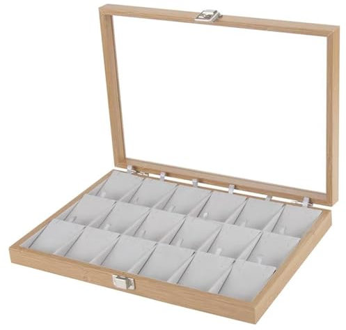 WDWDW Organizador de Collares con 18 Compartimentos de Madera para Guardar Colgantes, Bandeja organizadora para Joyas, Vitrina con Cubierta de Cristal para cajón.