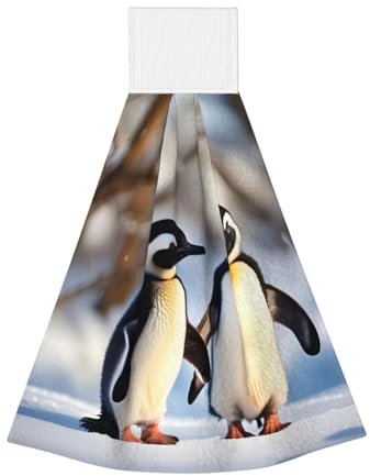 WYCZHY Junge Pinguine mit Schnee, Korallen-Samt, Handtücher, zum Aufhängen, Küchentuch für Badezimmer, Waschlappen, saugfähiges Bindehandtuch