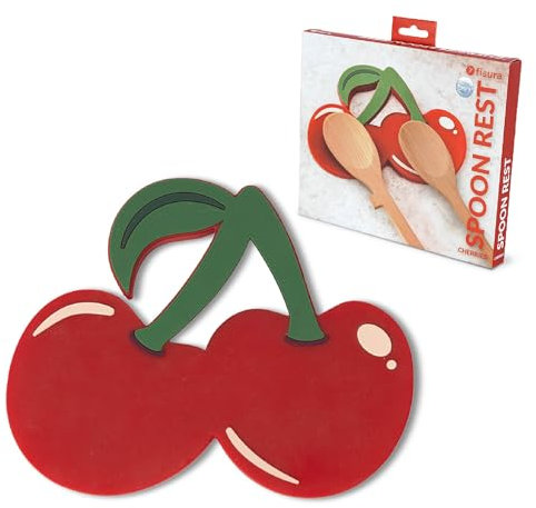 Fisura - Reposa cucharas original con forma de cereza. Reposa cucharas doble de silicona. Soporte para utensilios doble. 20 centímetros x 16,3 centímetros.