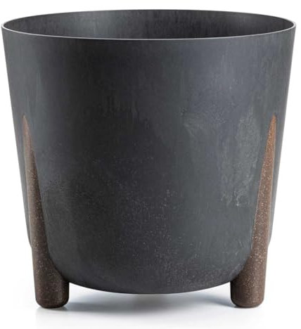 HowHomely Pot de fleurs en plastique noir avec pieds marron - Pot de fleurs écologique - Diamètre 34,1 cm x hauteur 32 cm - Pot de fleurs léger et stable pour l'intérieur ou le balcon et la terrasse