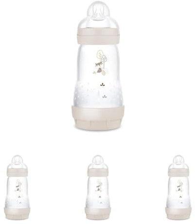 MAM Easy Start Anti-Colic Babyflasche (260 ml), besonders gut akzeptierte Milchflasche, Baby Trinkflasche mit Bodenventil gegen Koliken & Sauger Größe 1, 0+ Monate, Fuchs (Packung mit 4)