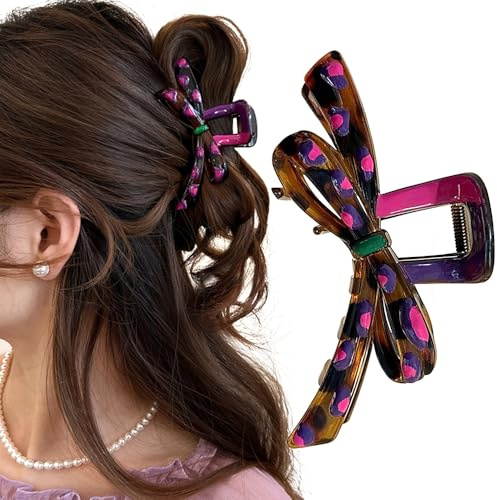 Bunt Öl Tropfen Entwurf Schleife Haarklammer Groß Bow Haarspangen Damen Vintage Plastik Ribbon Bowknot Haarklammern 13CM Bogen Haarspange Rutschfest Niedlich Bögen Hair Clip Claw Clip Hair Accessories