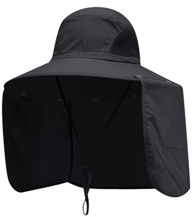 BSYLOO Chapeau de soleil à large bord pour homme, protection UV avec rabat de cou, chapeau réglable pour la pêche et la randonnée en plein air