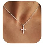 SIXDUTON Kreuz Kette Gold Damen Kreuzkette Halskette Geschenke für Frauen | 18K Vergoldet Goldene Kette mit Kreuz Anhänger Zirkonia Elegante Choker Modeschmuck Geschenke für Mädchen Mutter Freundin
