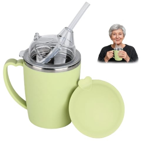 YYTECH 350ml Schnabeltasse Senioren, 3-In-1 Schnabeltasse Senioren Mit Griff, Auslaufsichere Becher für ältere Menschen, Schnabelbecher Seniorens mit 30cm Stroh, Erwachsenen Schnabelbecher