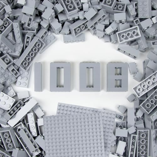 Cabeeskii 1008 Classic Bausteine Set, Hellgraue Bulk Steine in 7 Maße | Klassische Bausteine Nachfüllpacks, kompatibel mit Allen führenden Marken, Bunt Basic Bricks, für Kinder & MOC-Liebhaber