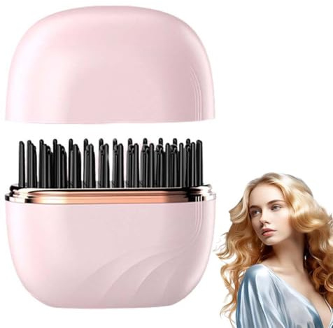 Schnurloser Mini-Haarglätter Kamm, Kabellose Glättbürste, Mini Lockenstab, Wiederaufladbare Glättungsbürste, 3 Temperaturen, Tragbarer Reise Haarglätter Für Alle Haartypen (Rosa)