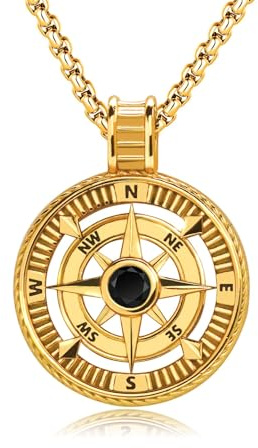 DOTBJ Herren Damen Gold Kompass Anhänger Kette Halskette 925 Sterling Silber Abschluss Geschenk Schmuck mit Edelstahlkette 55,88 cm + 5 cm
