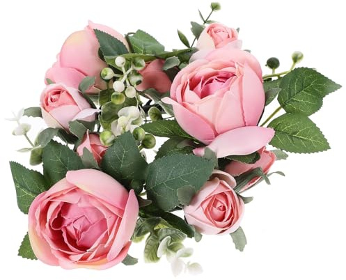 Toyvian Artificial Rose Candle Ring Wreath Light Pink Faux Rose Flower Centerpiece for Wedding Table Party Decoration Romantic Ceremony Home Décor