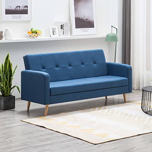 Ordellia Schlafsofa Stoff Blau, Verstellbare Rückenlehne mit 5 Knöpfen, Holzrahmen, 174x73x85 cm, Vielseitige Couch für Gästezimmer und Wohnzimmer, Komfortable Möbel