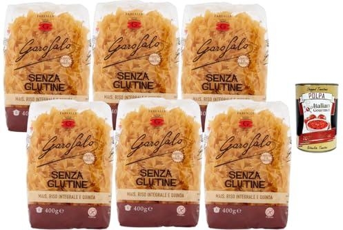 Italian Gourmet Glutenfreie Farfalle Pasta – 6 x 400 g, Mais Reis Vollkorn & Quinoa, italienische Nudeln in Schmetterlingsform, ideal für Salate & Saucen, Großpackung Vorrat + Italian Gourmet Polpa
