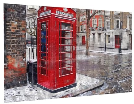 Wooden Puzzle 300 Piece 38x26 CM, London Red Telephone Booth Printed Cute Puzzle Game in Plastic Box for Family Entertainment and Brain Training Gifts