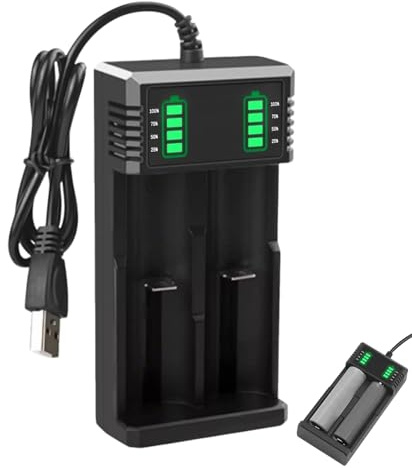 Dual 18650 Battery Charger, 3.6V/3.7V Battery Charger, 2-Bay LCD Display Smart USB Battery Chargers for 18650 18500 18490 18350 17670 17500 16340(RCR123)3.7V Rechargeable Batteries