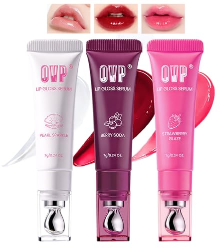 YIBABY 3 Stück Glaze Lip Gloss, Pflegender Jelly Gloss für Optisch Vollere Lippen, Sofortiges Ergebnis, Glänzend, Hochglanz-Flüssiger Lippenstift, 3 Farben Lipgloss