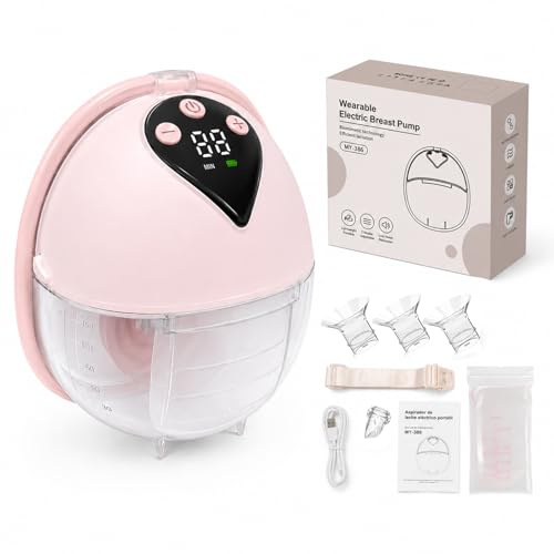 Elektrische Milchpumpe Handsfree Tragbar Rosa (1 Pack) | 4 Modi & 12 Stufen BPA-Free, Wiederaufladbar, inkl. 18/21/24 mm Flansche & Zubehör, für Zuhause & Unterwegs