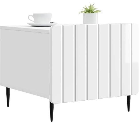 vidaXL Couchtisch Hochglanz Weiß 49 x 50 x 42 cm Holzwerkstoff, Eleganter Vintage Couchtisch, rechteckig, mit Zwei Ablagen, stilvolles Möbelstück für Dein Wohnzimmer