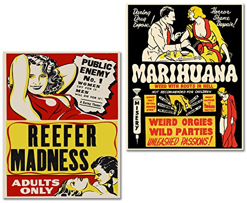 BigWig Prints Marihuana Cannabis Propaganda-Poster, Reefer Madness Wandkunst-Set, Retro-Cannabis-Poster für Zuhause, einzigartige Marihuana-Wanddekoration, ungerahmt, 2er-Set (20,3 x 25,4 cm)