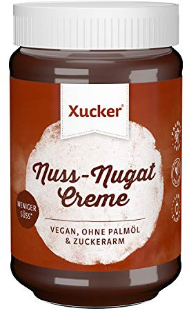 Xucker Nuss-Nugat Creme Brotaufstrich mit Erythrit, ohne Palmöl, zuckerarm, 33% Haselnussanteil, 300g Glas