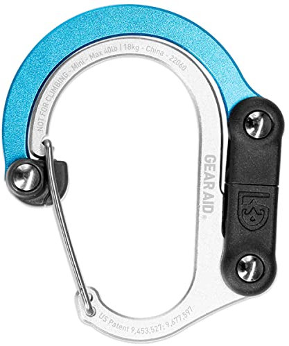 GEAR AID HEROCLIP Carabiner Clip and Hook (Mini) for Travel, Luggage, and Small Bags, Blue Steel