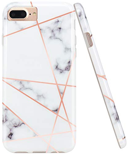 Jaholan Coque pour iPhone 7 Plus Forme de Cubes de dégradé doré Brillant, Transparent Bumper en Caoutchouc TPU Souple Coque de téléphone pour iPhone 7 Plus/8 Plus/6 Plus/6S Plus Rose Gold White
