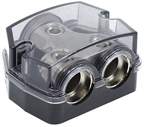 RKURCK 2 Way Power Distribution Block, 0/2/4 AWG Gauge in, 0/4/8/10 Gauge Out, Car Audio Stereo Amp Distribution Connecting Block for Audio Splitter (1x0GA+2x0GA)