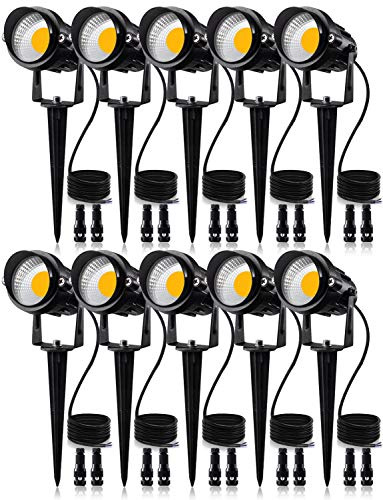 SUNVIE 12 W Niedervolt LED Landschaftslichter mit Steckern, Outdoor 12 V Super Warmweiß (900 LM) Wasserdicht Garten Weg Lichter Wand Baum Flagge Strahler mit Spike Stand (10er Pack mit Stecker)