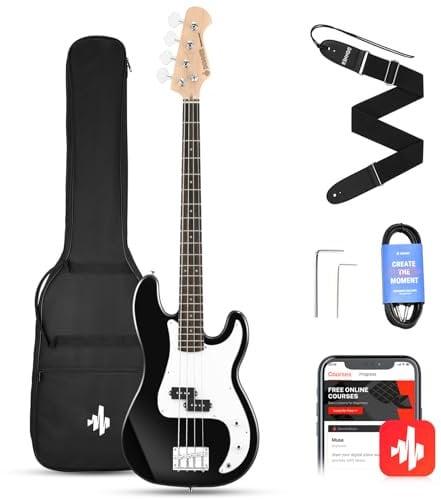Donner Kit Basso Elettrico a 4 corde con borsa, tracolla per chitarra e cavo per chitarra (Nero, DPB-510D)