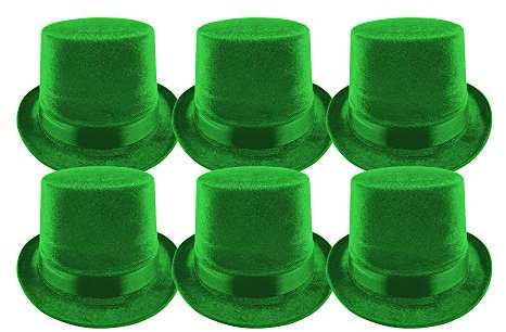 Carnavalife Pack 6 Sombrero chistera de Copa de Fieltro Satén Gorro de Ronda Mago con Cinta de Raso Accesorios del Traje de Fiesta (Verde)