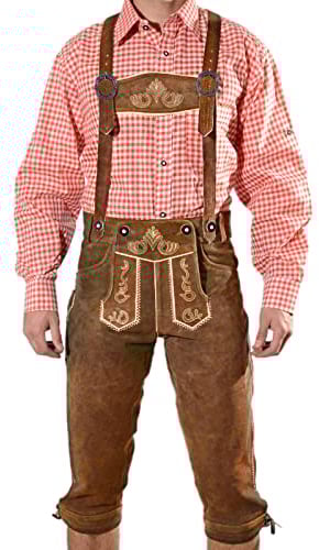 SYMPHONIE WESTERWALD Bayerische Herren Trachten Lederhose, Trachtenlederhose mit Trägern, Oktoberfest in Mittelbraun Größe 56