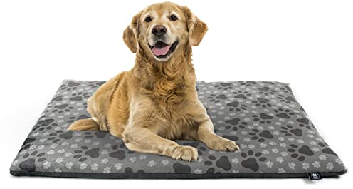 Made in Germany gepolsterte Hundedecke, Pfote Grau 30x45cm für kleine & große Hunde I Flauschige Hundedecke, waschbar, trocknergeeignet
