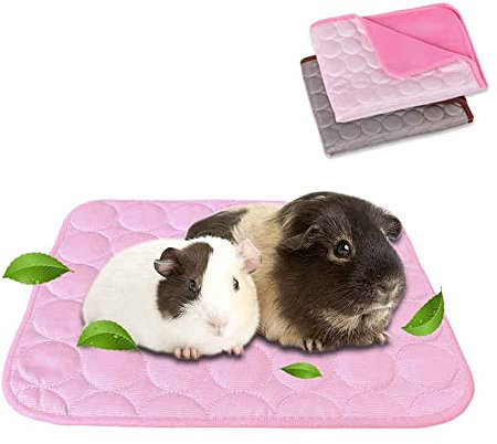 RIOUSSI Lot de 2 lits d'été pour cochon d'Inde - Tapis rafraîchissant pour lapins, cochons d'Inde, chinchillas - Lavable et respirant - Taille M - Marron + rose