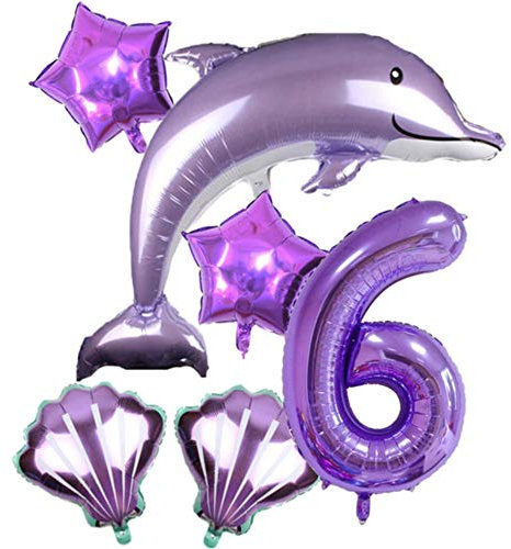 DIWULI Delfin Luftballon Set Zahl 6 - Geburtstag Deko Fisch