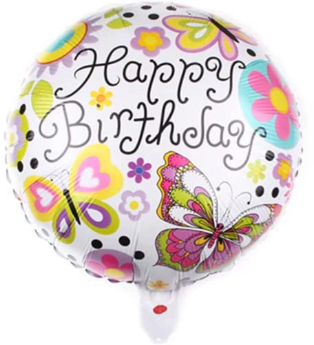 DIWULI, Geburtstags Luftballon Happy Birthday Schmetterling Blumen, Folien-Luftballon bunt, Geburtstagsballon, Folien-Ballon Geburtstag, Mädchen Junge Kindergeburtstag Party-Deko, Dekoration, Geschenk