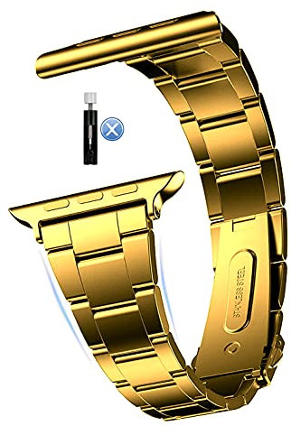 MaKTech Correa de Watch de Acero Inoxidable,Extracción Autodesmontable (Sin Necesidad de Herramientas),Compatible con Apple Watch Serie 11/10/9/8/7,SE 3/2/1 [2025] (42mm/41mm/40mm,Oro)