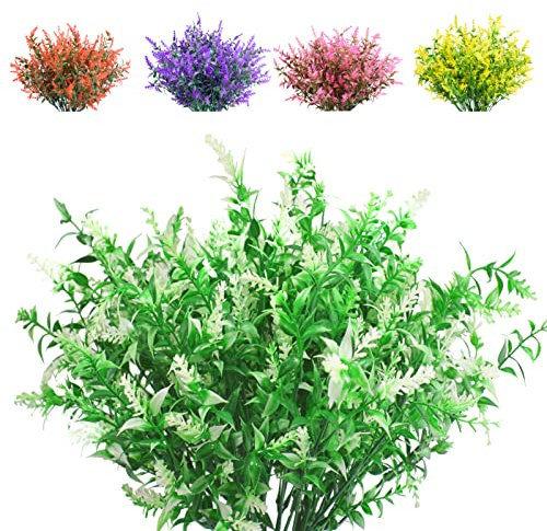 Boic Kunstblumen Für Außen, 10 Bündel Künstliche Blumen Lavendel, Künstliche Pflanzen Künstliche Lavendel Kunstblumen Deko Geeignet Für Zuhause, Büro, Bauernhaus, Bad, Küche, Garten (Weiß)
