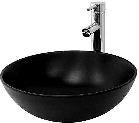 ML-Design Waschbecken aus Keramik in Schwarz Matt, Ø 40x14,5 cm, Runde Aufsatzwaschbecken, Moderne Waschtisch, Waschschale mit Abflussloch, Waschplatz Handwaschbecken, für das Badezimmer und Gäste-WC