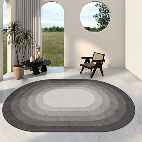 Moderne Schwarze graue ovale Bereich Teppiche Farbverlauf Design Großer Teppich für Wohnzimmer Küche Flur Oval Runde rutschfeste Dekor Bodenmatten 80 cm 120 cm 140 cm 160 cm 180 cm (Size : 80x160cm)