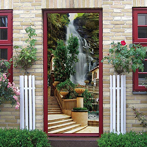 Xxellie 3D Selbstklebend Türtapete Treppe Gebäude Wasserfall 60X200Cm Türfolie Selbstklebend 3D Türposter Türaufkleber Türtapete Door - Fototapete