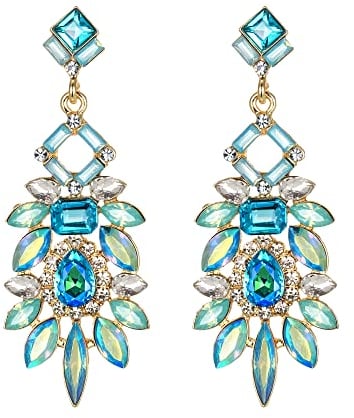 Clearine Statement-Ohrringe Art Deco Strass Marquise Smaragdschliff rechteckige geometrische für Damen Amethyst Blau Gold-ton