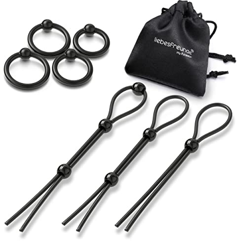 Liebesfreunde® Eichelringe und Penisschlaufen mit Stimulationskugeln - Verstellbarer Penisring I Sexspielzeug für Paare extrem Sex, schwarz