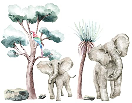 Osomhome | SAVANNA SPIRIT | Wandtattoo Kinderzimmer Wandsticker | Babyzimmer Wanddeko Tapete | Dschungel Selbstklebend Wandbilder | Savanna Tiere Junge Mädchen Wohnzimmer | os4058 150x110 cm