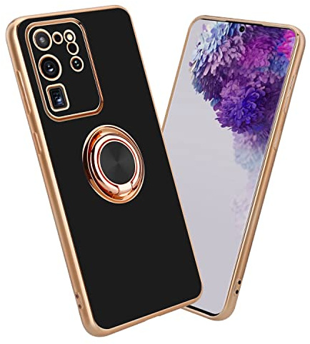 Cadorabo Hülle kompatibel mit Samsung Galaxy S20 Ultra Schutzhülle TPU Silikon Case mit Ring Design mit Kameraschutz Slim Kratzfest Gummi mit Rundumschutz Case Hülle für Galaxy S20 Ultra in Schwarz