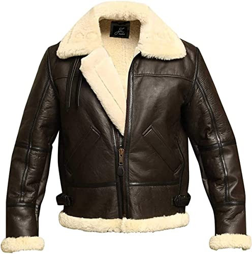 Herren B3 Bomberjacke aus echtem Lammfell, echtes Leder, Schaffell, Fliegerjacke, RAF, Wintermantel, WW2, Braun, XX-Large